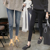 女2024年新款 修身 显瘦秋冬季 高腰小脚牛仔裤 加绒紧身九分铅笔裤 子