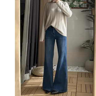 复古加绒微喇牛仔裤女秋冬季2025新款高腰显瘦不贴腿小个子喇叭裤