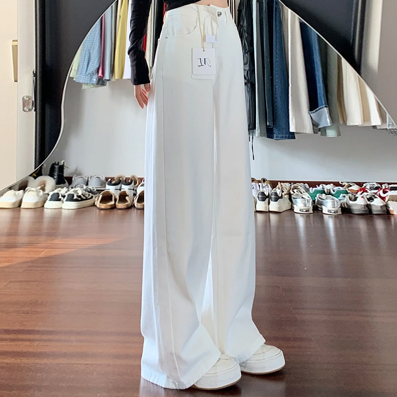 白色阔腿牛仔裤女加绒2025