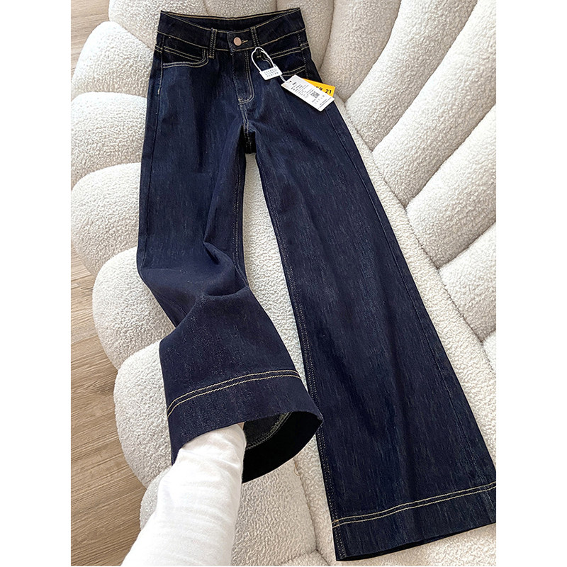 丹宁蓝阔腿微喇牛仔裤女春季2026年新款小个子加绒垂感弹力直筒裤,女装/女士精品,牛仔裤,淘宝优惠券,粉丝福利购,淘宝优惠卷