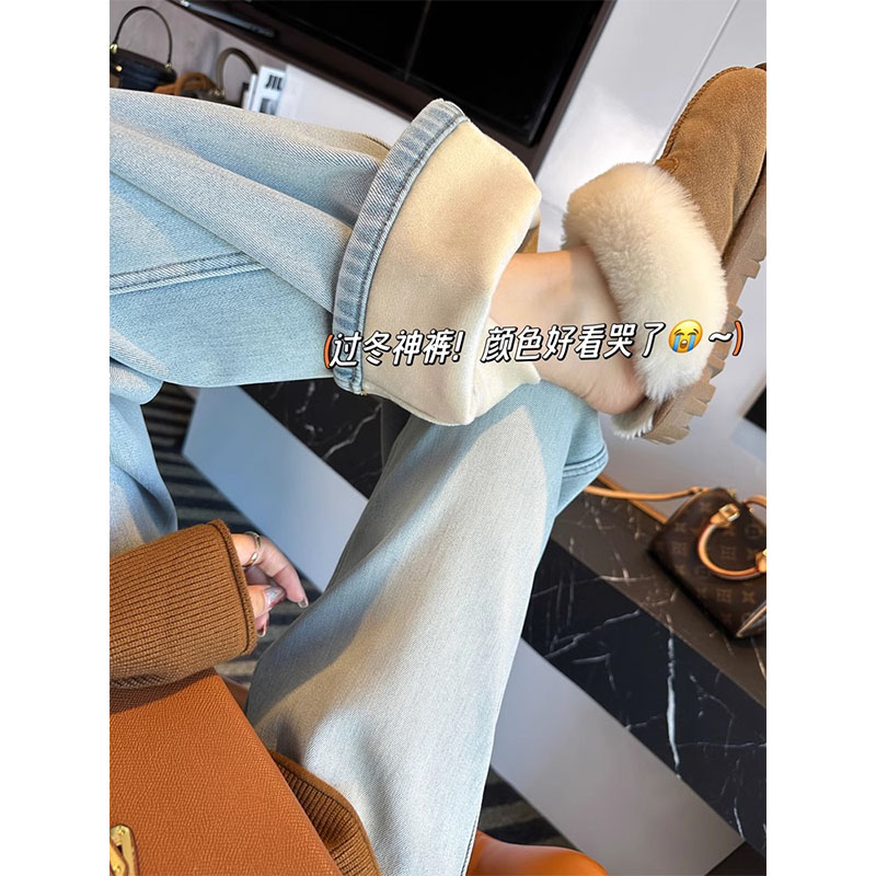 窄版加厚直筒牛仔裤女秋冬