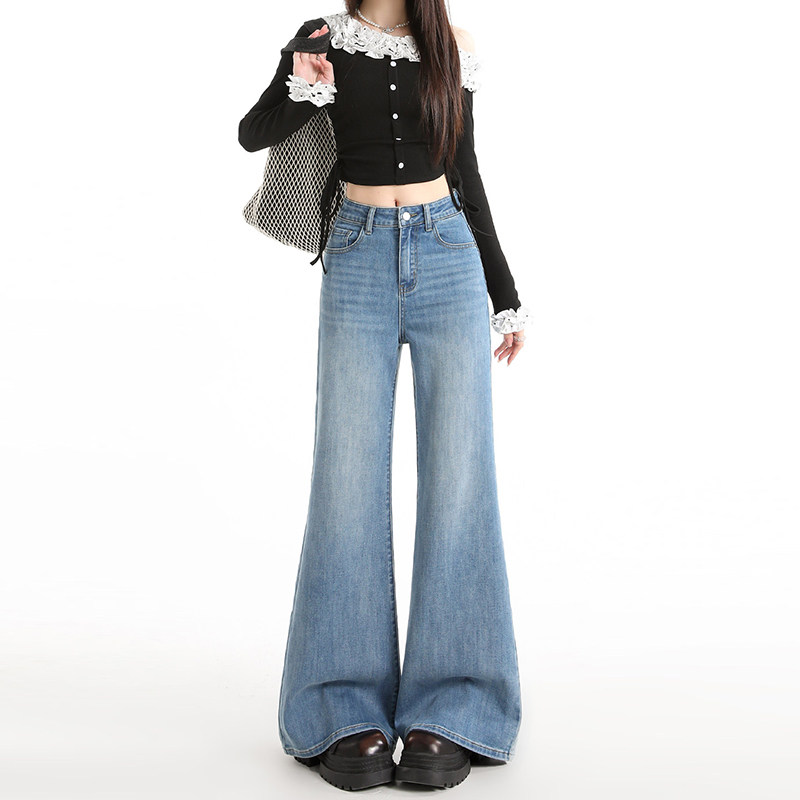 浅蓝色微喇牛仔裤女2026春季新款高腰宽松阔腿显瘦不贴腿喇叭裤子,女装/女士精品,牛仔裤,淘宝优惠券,粉丝福利购,淘宝优惠卷