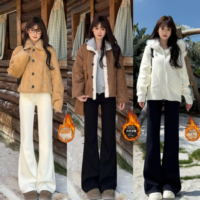 加绒保暖黑色不贴腿微喇牛仔裤女