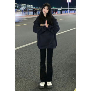 百搭弹力显瘦小个子马蹄裤 早春修身 女2023年新款 高腰微喇叭牛仔裤