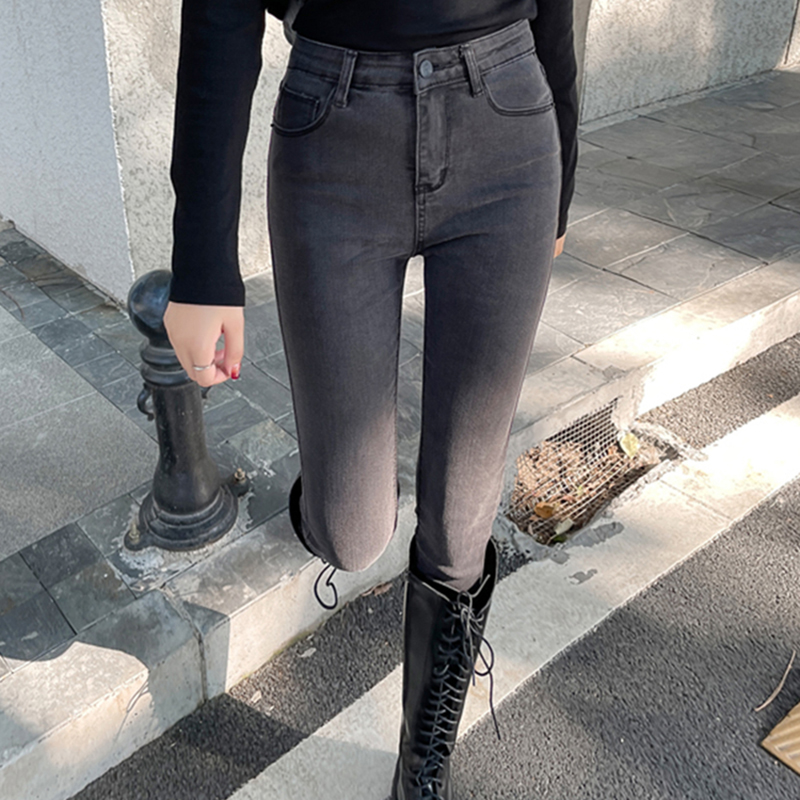 加绒烟灰色牛仔裤女2025年