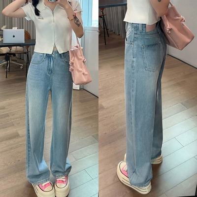 浅色窄版阔腿牛仔裤女2024新款