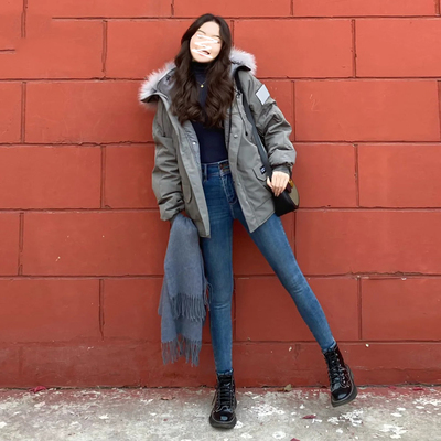 加绒复古蓝高腰小脚牛仔裤女