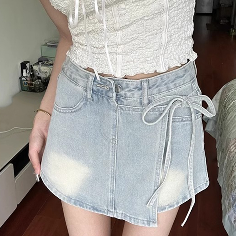 浅色不规则牛仔短裙裤女夏季