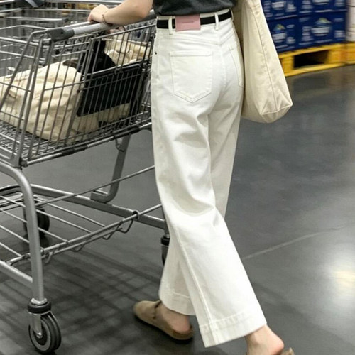 米白莱赛尔天丝直筒牛仔裤女