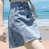浅色开叉牛仔裙女半身裙夏季 高腰小个子显瘦a字包臀短裙 2025新款