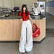 高腰显瘦拖地长裤 白色牛仔裤 宽松垂感阔腿裤 新品 子 女2025年春夏季