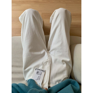 高腰设计感宽松直筒显瘦垂坠感长裤 新款 女2026夏季 白色阔腿牛仔裤