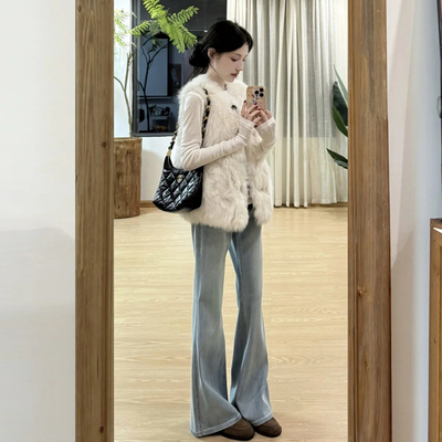 小个子不贴腿加绒喇叭裤子