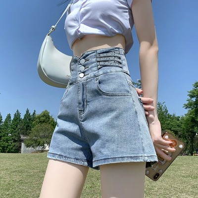 浅色超高腰牛仔短裤女2024年