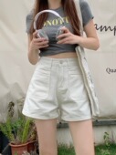 女2024夏季 新款 高腰时尚 白色牛仔短裤 显瘦宽松直筒阔腿a字三分裤