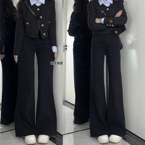 黑色高腰微喇牛仔裤女2024年