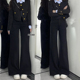 子 小个子弹力加绒垂感百搭喇叭裤 黑色高腰微喇牛仔裤 女2024年秋季