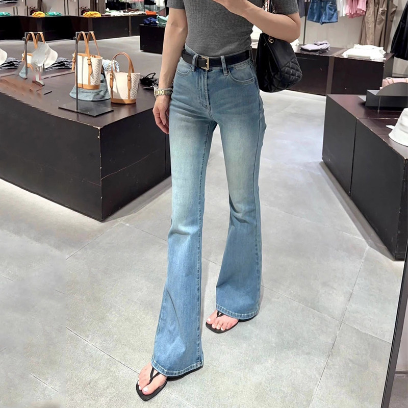 高腰微喇叭牛仔裤女秋季新款图片
