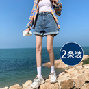 潮ins 黑色超高腰牛仔短裤 女夏2021年新款 修身 显瘦宽松阔腿a字热裤