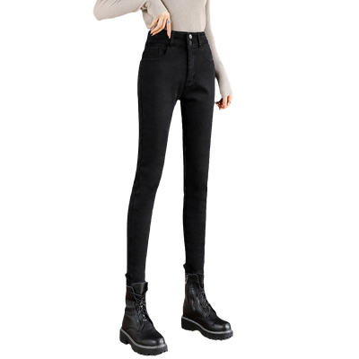 秋冬新款显高紧身外穿加绒牛仔裤