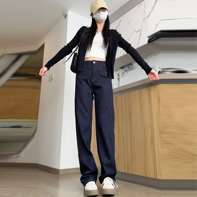 窄版阔腿牛仔裤女加绒加厚