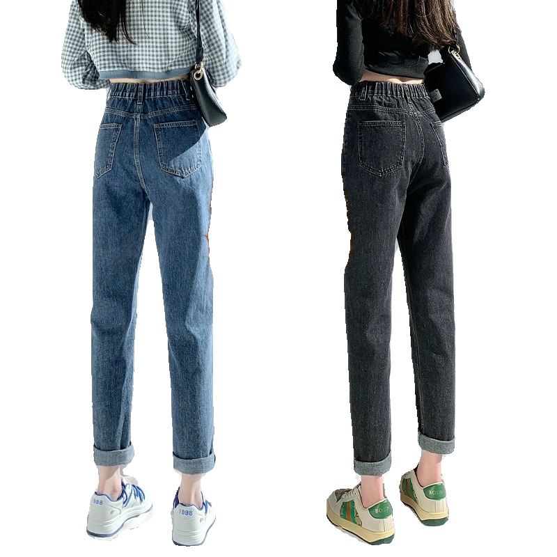 加绒加厚牛仔裤女2025新款秋冬松紧高腰宽松小个子萝卜老爹哈伦裤