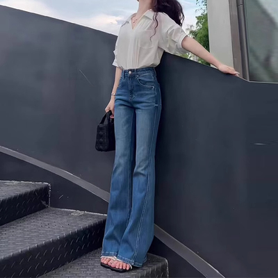 显瘦不贴腿直筒喇叭裤子