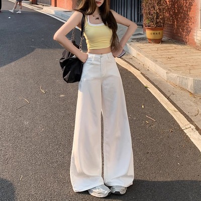白色阔腿牛仔裤女2025夏季薄款