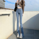 垂感宽松显瘦浅蓝色喇叭开衩拖地裤 高腰开叉微喇牛仔裤 女2022春装