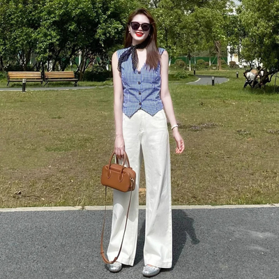 白色窄版阔腿牛仔裤女夏季