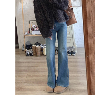 加绒微喇牛仔裤女2025冬季保暖新款高腰显瘦九分小个子马蹄喇叭裤
