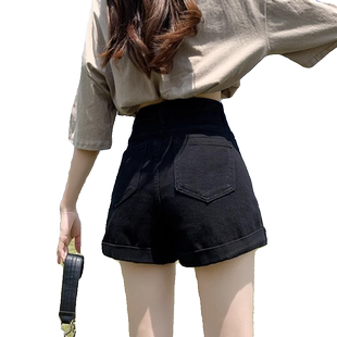 黑色牛仔短裤女夏季薄款2026年新款高腰显瘦弹力a字辣妹卷边热裤