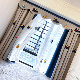 只卖高品质 儿童房窗帘遮光男孩卧室半帘飘窗榻榻米卡通汽车帘头