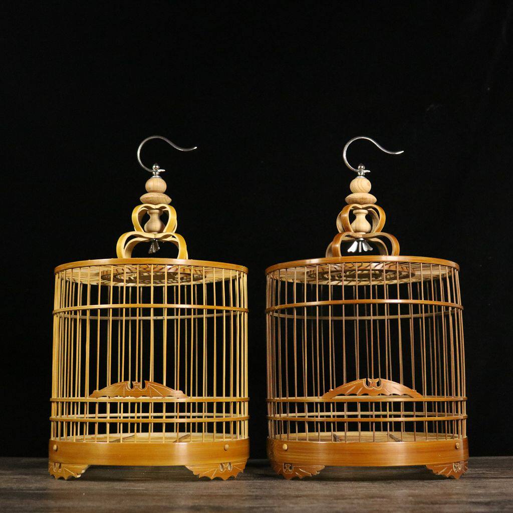 紫竹老竹皮料精品鸟笼绣眼柳莺贝子灰燕鸟笼竹制品小型圆笼