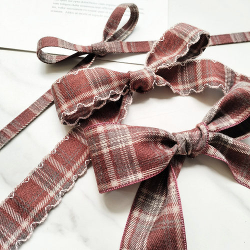 红色丝带柔软薄款格子带头饰DIY
