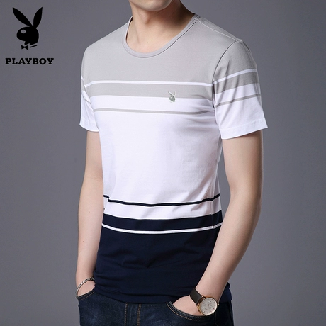 Playboy rắn màu mùa hè vòng cổ T-Shirt nam Hàn Quốc phiên bản của tự trồng màu trắng trẻ vài hoang dã ngắn tay t-shirt