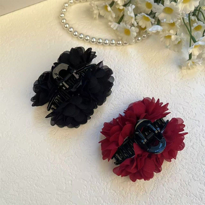 韩版布艺花朵羽毛抓夹高级感洋气手工片花后脑勺增发量盘发鲨鱼夹