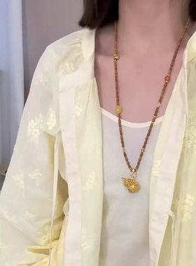 2025新款小众设计复古天然石串珠项链女毛衣链配饰品串珠葫芦吊坠