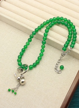 新中式绿翡翠串珠项链女款高级感轻奢气质小众精致锁骨链复古颈链