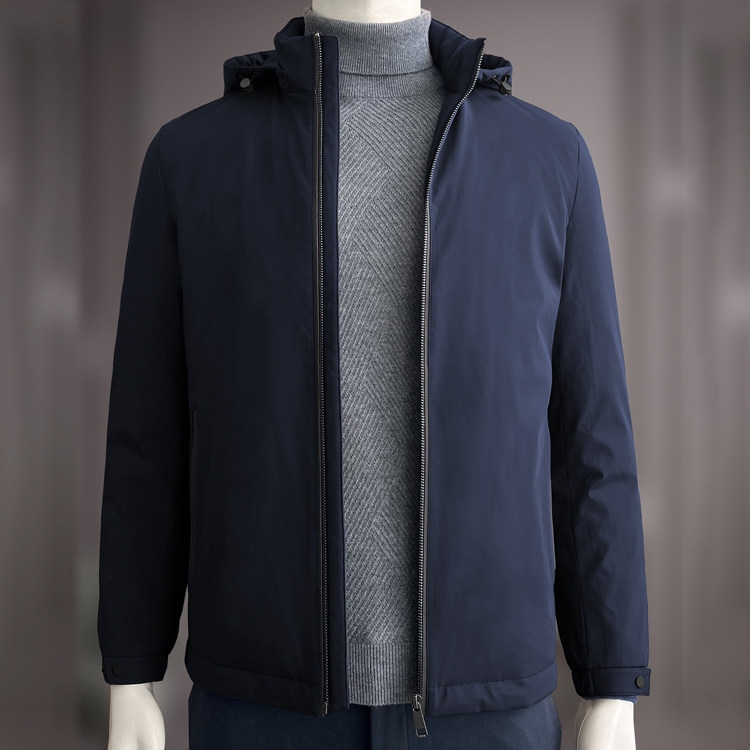 范帝尼冬季立领带帽蓝色羽绒服商务绅士男装短款休闲装2346077