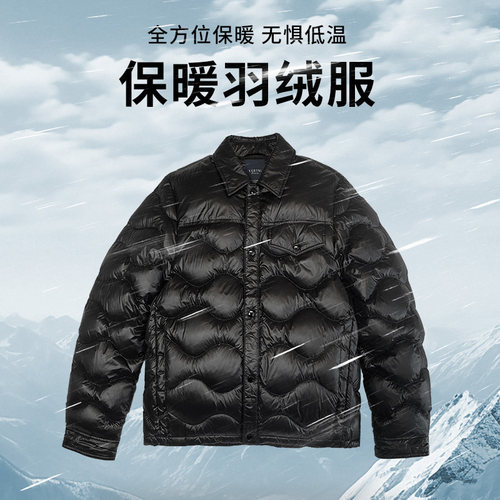 波浪绗缝立领羽绒服男短款