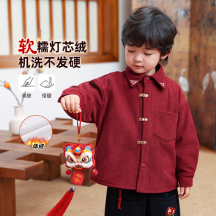 男孩过年喜庆上衣帅气 新款 男童红色衬衫 儿童加绒加厚衬衣2025冬季