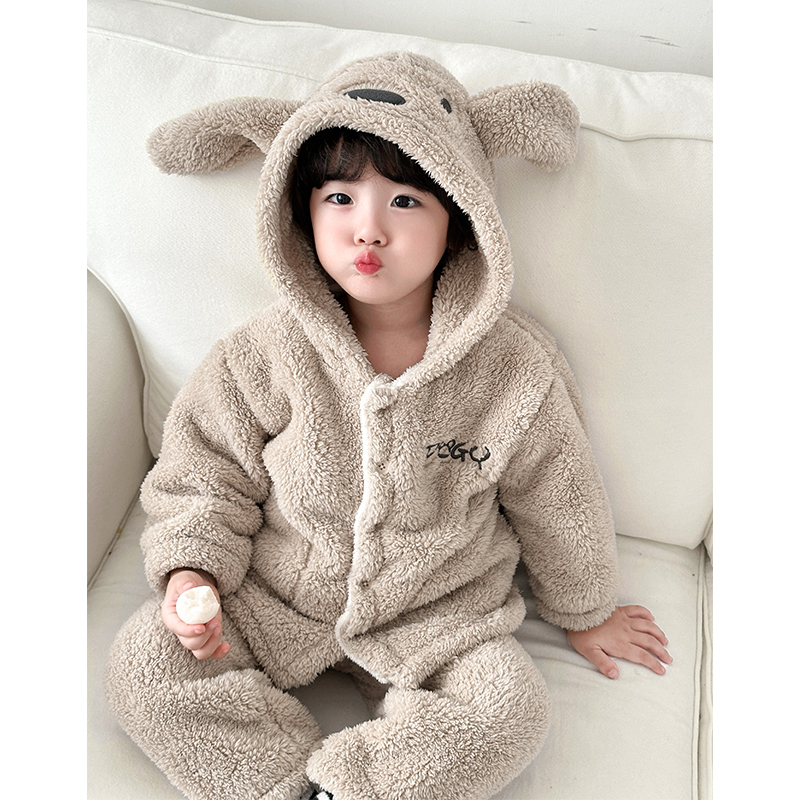 暖绒加绒家居服套装珊瑚绒男童