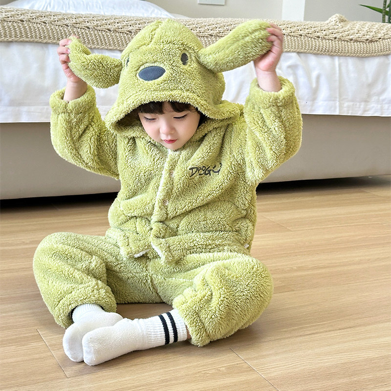 冬款珊瑚绒暖绒加绒家居服男童