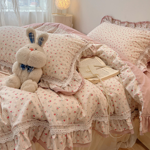 韩国ins全棉花边款 荷叶边亲肤少女心田园床品 四件套仙女款
