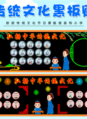 弘扬中华传统文化黑板报装饰墙贴