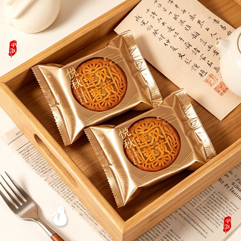 新款金色月饼袋经典广式月饼流心月饼125克100g食品级加厚打包袋