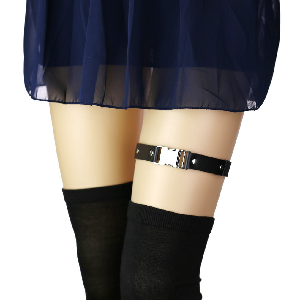 lolita腿带合金插扣吊袜带哥特朋克pu皮腿环弹力可调节jk大腿圈女