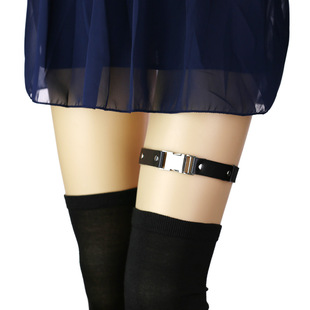 Lolita腿带合金插扣吊袜带哥特朋克PU皮腿环弹力可调节jk大腿圈女