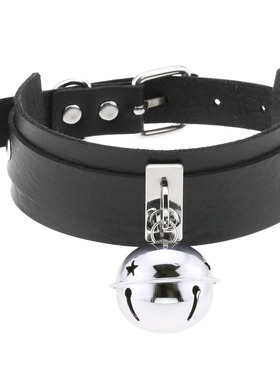 金属铃铛pu皮情侣黑色项圈独特